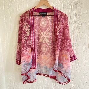 Colleen Lopez Pink Lotus Sheer Boho Kimono Size XS Small